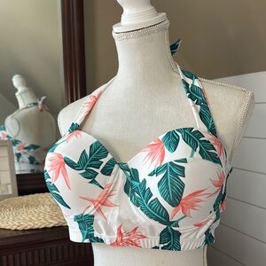 NEW Chic Soul Tropical Print Structured Halter Bikini Top Strappy Back XXL